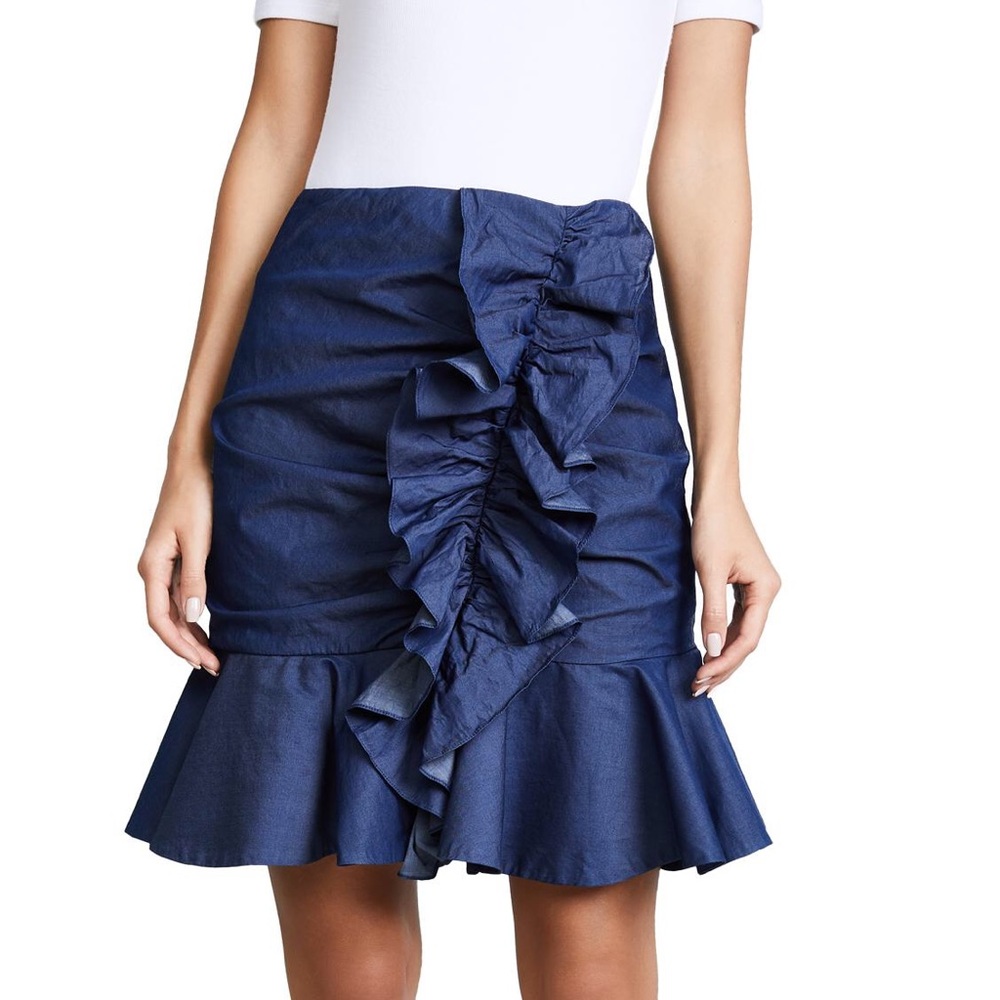 Caroline Constas Ruffled Chambray Mini Skirt